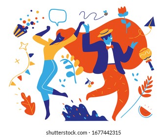 A couple of dancing man and woman. Party, celebration design- Vector