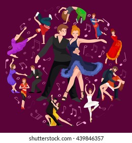 couple dancing modern dance, Partners bachata style design concept set, traditional flat isolated vector illustration of Man and woman ballroom dancers for studio class banner flyer tshirt