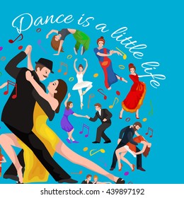 couple dancing modern dance, Partners bachata style design concept set, traditional flat isolated vector illustration of Man and woman ballroom dancers for studio class banner flyer tshirt
