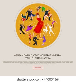 couple dancing modern dance, Partners bachata style design set, traditional flat isolated vector illustration of Man and woman ballroom dancers concept for studio class banner flyer tshirt