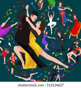 couple dancing modern dance, Partners bachata, style design concept set, traditional flat icon isolated vector illustration, Man and woman ballroom