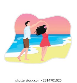 Couple dancing on beach at sea resort