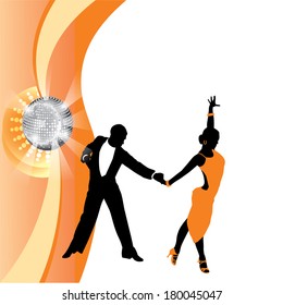 couple dancing on orange background