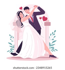 Couple dancing on wedding day character illustration