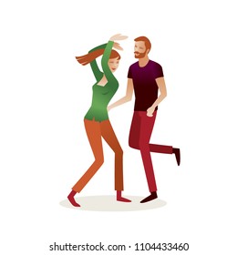 Couple is dancing on a white background. The concept of friendship, love, healthy lifestyle, fun, success. Vector illustration in a flat style
