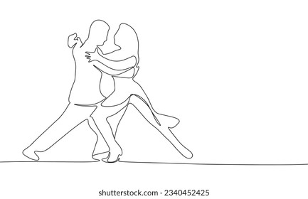 Una pareja está bailando una línea de ilustración vectorial continua. Pancarta de baile. Arte de línea, ilustración de dibujo a mano de contorno.