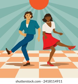 Couple Dancing Party Together Disco Move Flat Vector