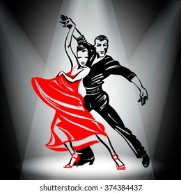 Couple is dancing Paso Doble dance. Sketch drawing vector.