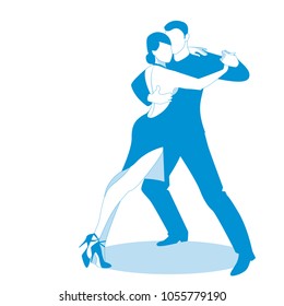Couple dancing passionate argentine tango, isolated on white background