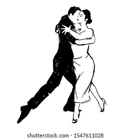 Couple dancing passionate dance. Suitable for argentine tango, samba, mambo and others. Vector illustration, freehand drawing