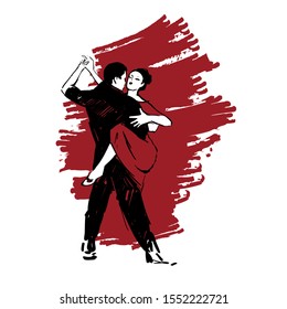 Couple dancing passionate dance. Suitable for argentine tango, samba, mambo and others. Vector illustration, freehand drawing