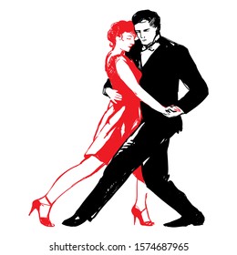 Couple dancing passionate dance. Suitable for argentine tango, samba, mambo and others. Vector illustration, freehand drawing