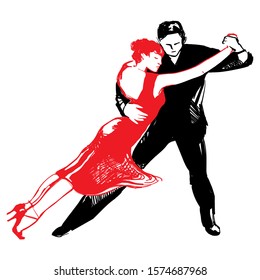 Couple dancing passionate dance. Suitable for argentine tango, samba, mambo and others. Vector illustration, freehand drawing