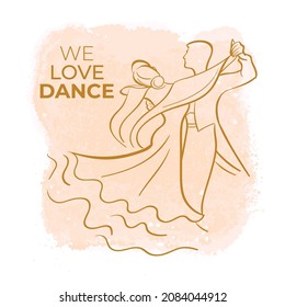 Couple dancing passionate dance. Suitable for waltz and others. Vector graphic, freehand drawing.