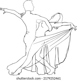 Couple dancing passionate dance. Suitable for waltz and others. illustration, freehand drawing. Fictional characters