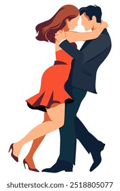 Couple Dancing in Red Dress and Jacket. Flat Vector Illustration