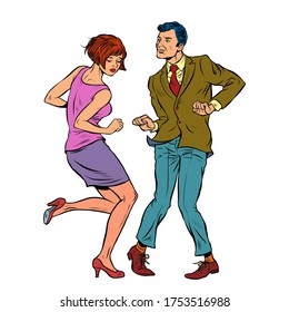 Couple dancing retro dance. Pop art vector illustration 50s 60s