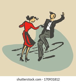 couple dancing rock'n'roll retro stile stock vector