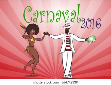 couple dancing Samba on a red background
