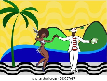 couple dancing Samba on a Rio de Janeiro background