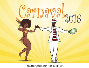 couple dancing Samba on a yellow background