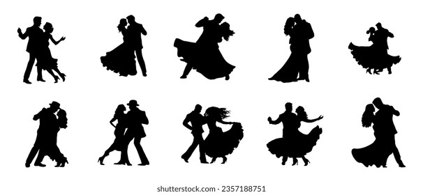 Couple Dancing Silhouette Illustration Vector Set