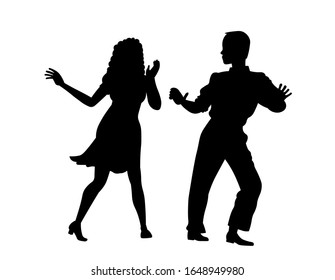 Couple dancing silhouette. Man and woman isolated on white background. Vector illustration.