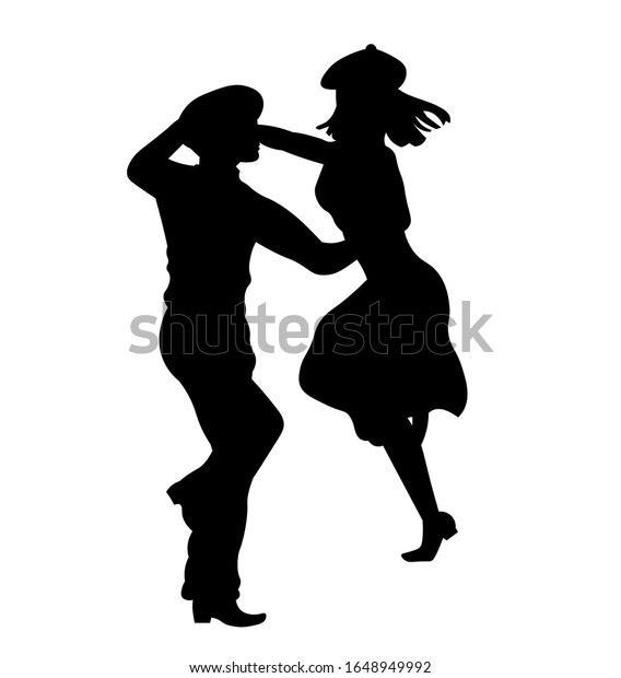 2人の踊るシルエット 白い背景に男女 ベクターイラスト のベクター画像素材 ロイヤリティフリー