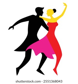 A couple dancing in silhouette, outline with white background.