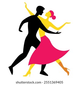 A couple dancing in silhouette, outline with white background.