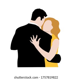 Pareja bailando lentamente. Hombre con traje y mujer con vestido. Aislada en fondo blanco, ilustración vectorial de estilo plano.