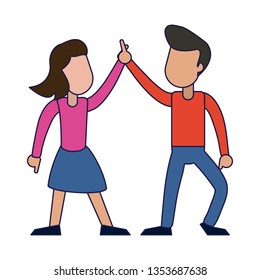 Couple dancing and smiling blue lines