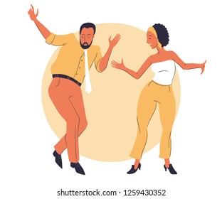 A couple dancing swing or lindy hop. Vector illustration in a handdrawn style.