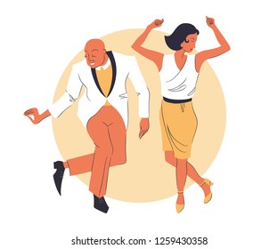 A couple dancing swing or lindy hop. Vector illustration in a handdrawn style.