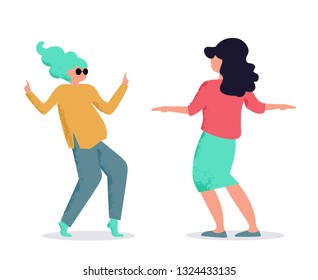 A couple dancing swing or lindy hop. The girls are dancing. Girlfriends are dancing at a party. 