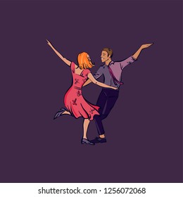 Couple dancing swing or rock and roll, vector illustration