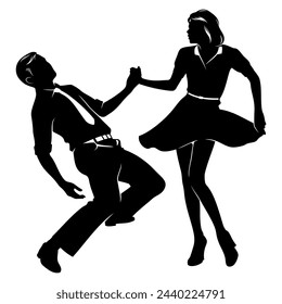 Couple Dancing Swing Silhouette. Figures are the separate objects. Vector clipart isolated on white.