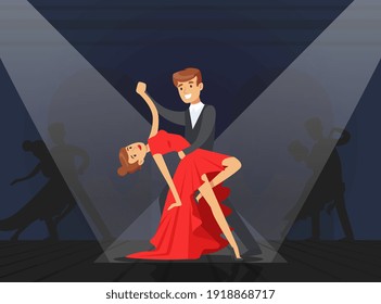 Couple Dancing Tango, Classical Choreography Concept, Dance Class Cartoon Vector Illustration