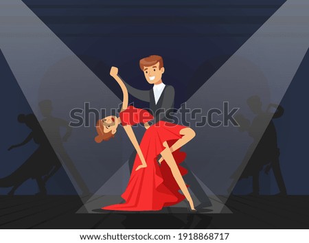 Couple Dancing Tango, Classical Choreography Concept, Dance Class Cartoon Vector Illustration