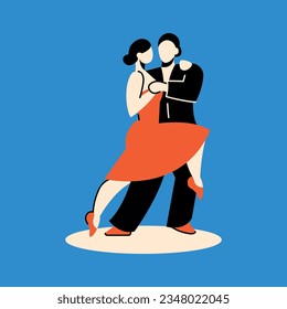 Couple dancing tango color concept. Digital illustration for web page, mobile app, promo.