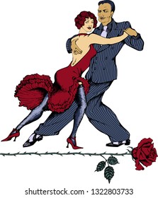 A couple dancing tango. Gangster style 1930.