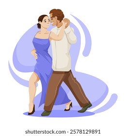 Couple dancing tango gracefully on abstract background. Vector illustration