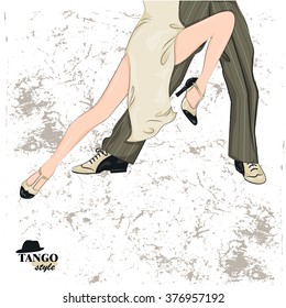 Couple dancing tango. Illustration of man's and female legs.