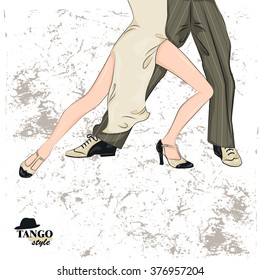 Couple dancing tango. Illustration of man's and female legs.