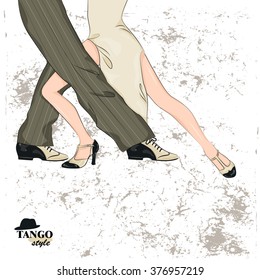 Couple dancing tango. Illustration of man's and female legs.