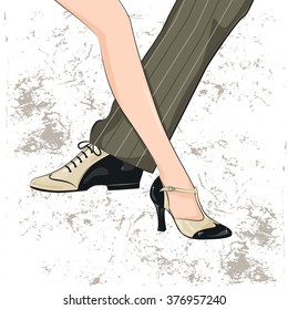 Couple dancing tango. Illustration of man's and female legs.