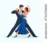 Couple dancing tango on a white background. Argentine tango. Romantic couple dancing. People in love. Relationship concept. Couple dancing tango. Two people hugging. Valentine