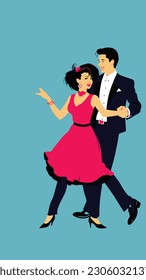 Couple dancing tango in a retro style. Vector illustration.