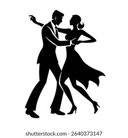 Couple Dancing Tango Romantic Pose Motion Silhouette Vector Art Illustration