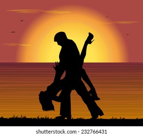 couple dancing the tango at sunset